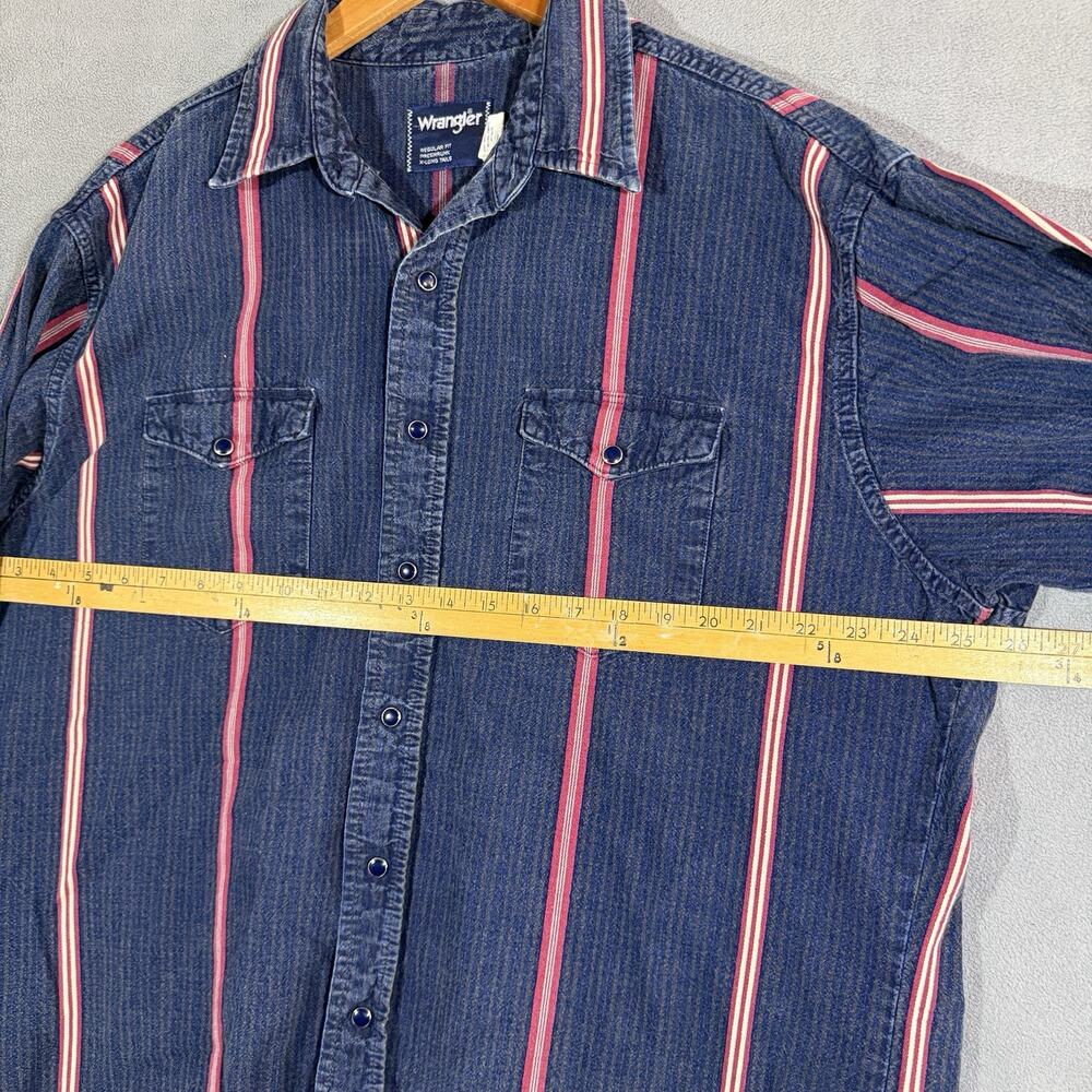 Vtg Wrangler Brushpopper Shirt Size XL Blue Red Stripes Western MADE IN USA - Picture 7 of 8